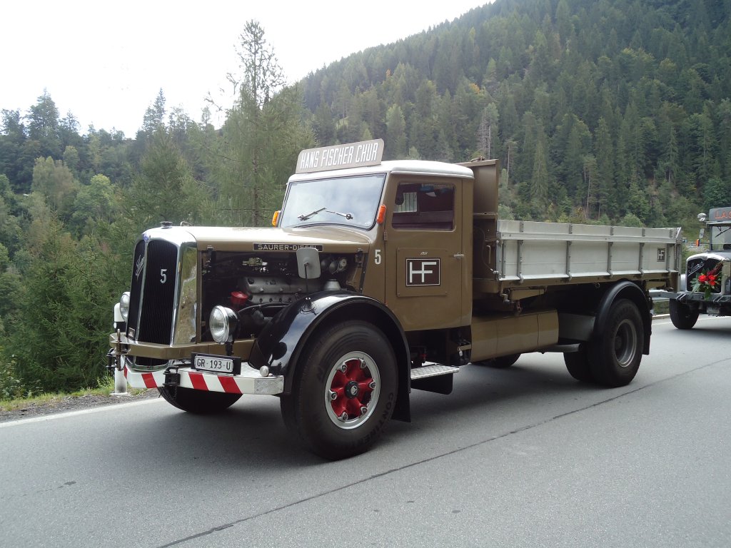 (129'877) - Fischer, Chur - Nr. 5/GR 193 U - Saurer am 18. September 2010 bei Valendas