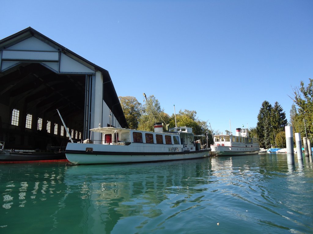 (130'120) - Motorschiffe Niesen + Spiez am 3. Oktober 2010 in Thun, Schiffswerft