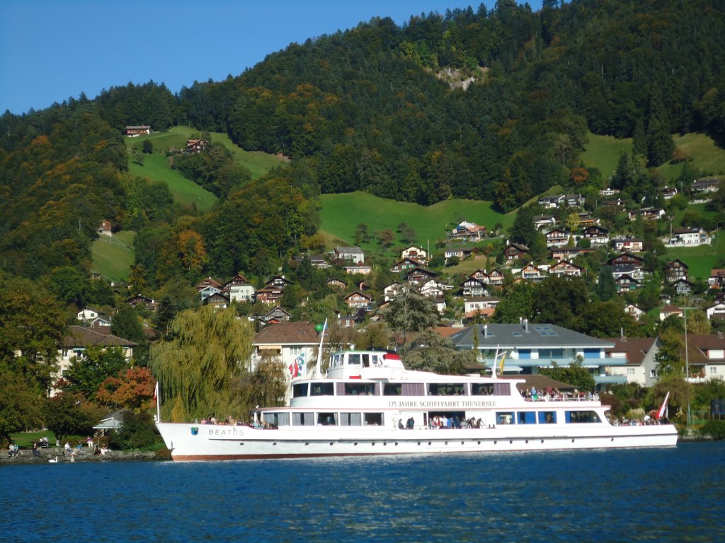 (130'143) - Motorschiff Beautus am 3. Oktober 2010 auf dem Thunersee