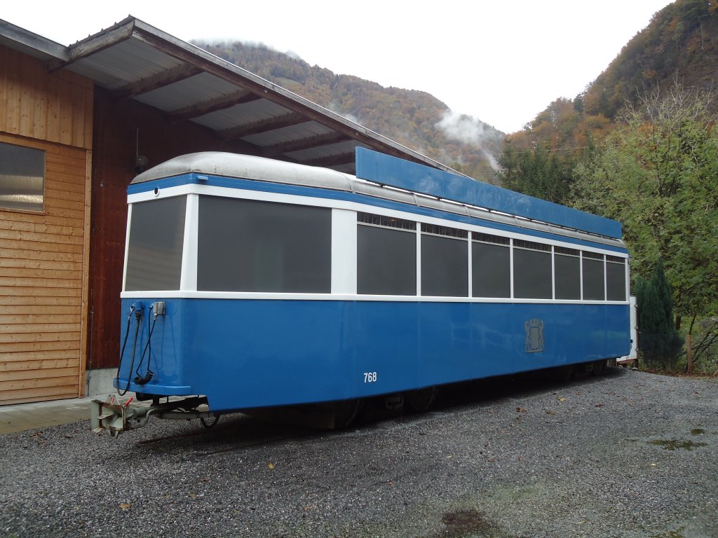 (130'799) - Biegger, Uster - Nr. 768 - ehemaliger VBZ-Tramanh�nger am 24. Oktober 2010 in Ziegelbr�cke, HNF-Museum