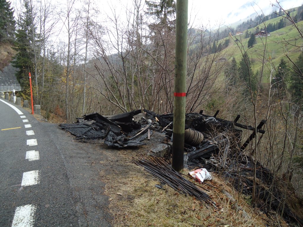 (130'980) - AFA-Haltestelle B�nigen am 15. November 2010; der abgebrannte Schober