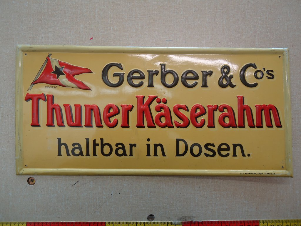(134'596) - Blechschild  Gerber Thuner K�serahm  im BrockiShop am 2. Juli 2011