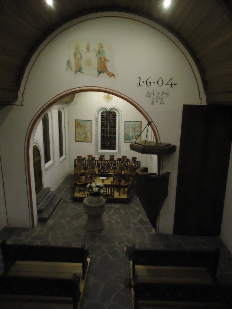 (135'357) - Im Inneren des Kirchleins im Swiss Vapeur Parc von Le Bouveret am 31. Juli 2011