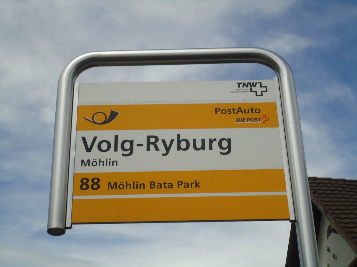 (138'682) - PostAuto-Haltestelle - M�hlin, Volg-Ryburg - am 6. Mai 2012