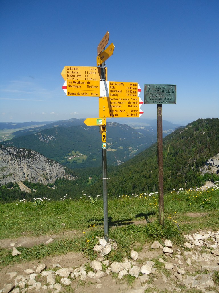 (139'870) - Wanderwegweiser auf dem Creux du Van am 17. Juni 2012
