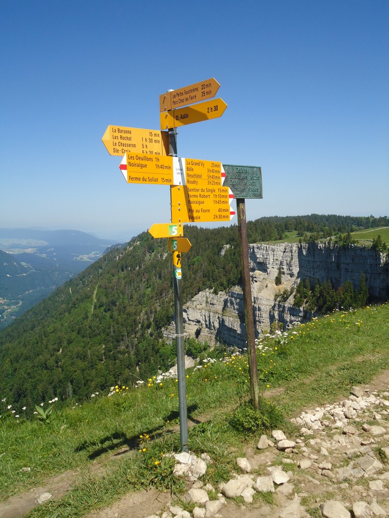 (139'871) - Wanderwegweiser auf dem Creux du Van am 17. Juni 2012