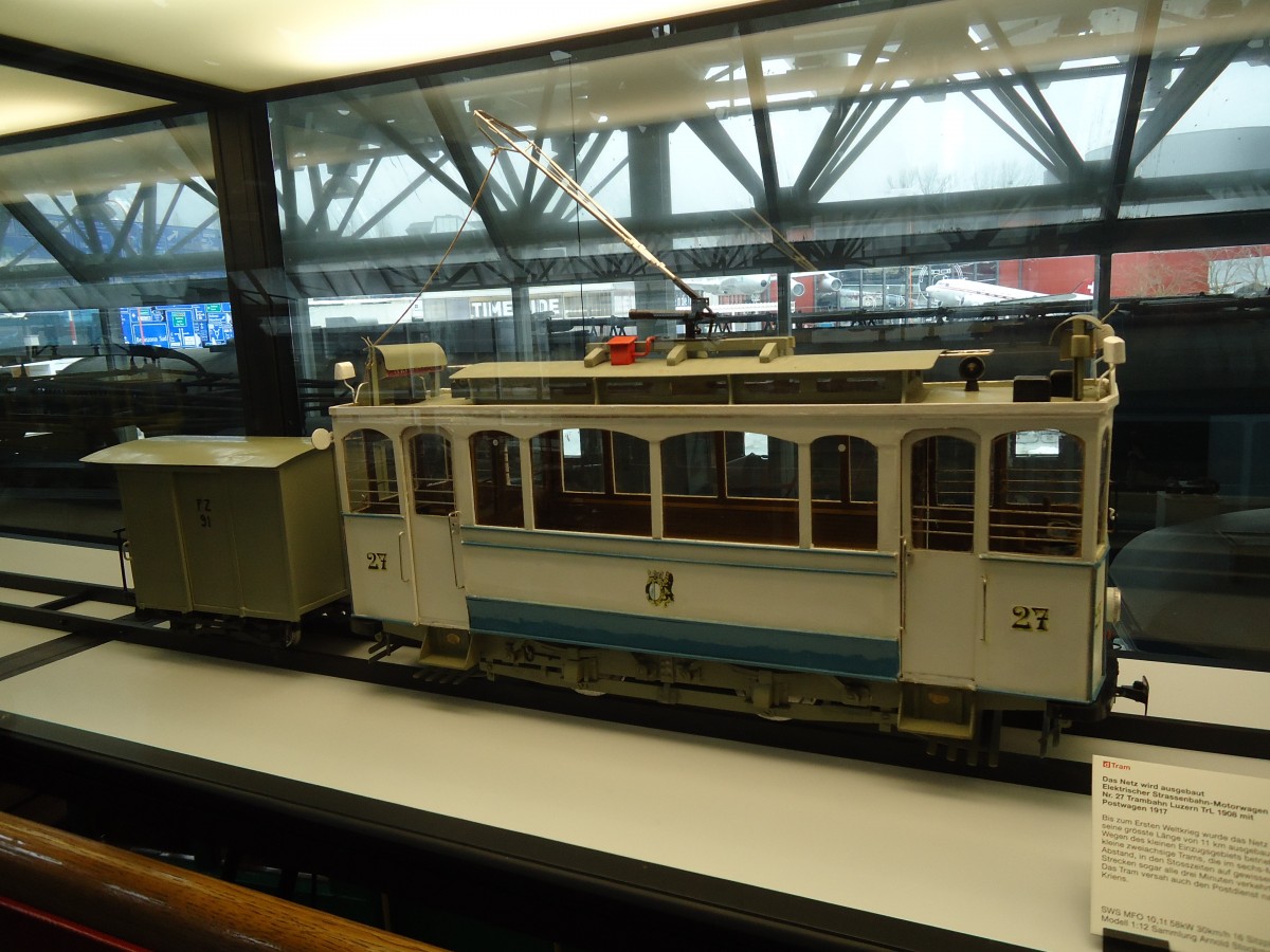 (143'323) - Model Luzerner Tram - Nr. 27 - am 20. Februar 2013 in Luzern, Verkehrshaus