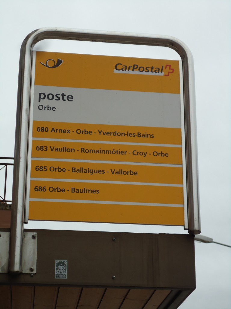 (143'843) - PostAuto-Haltestelle - Orbe, poste - am 27. April 2013