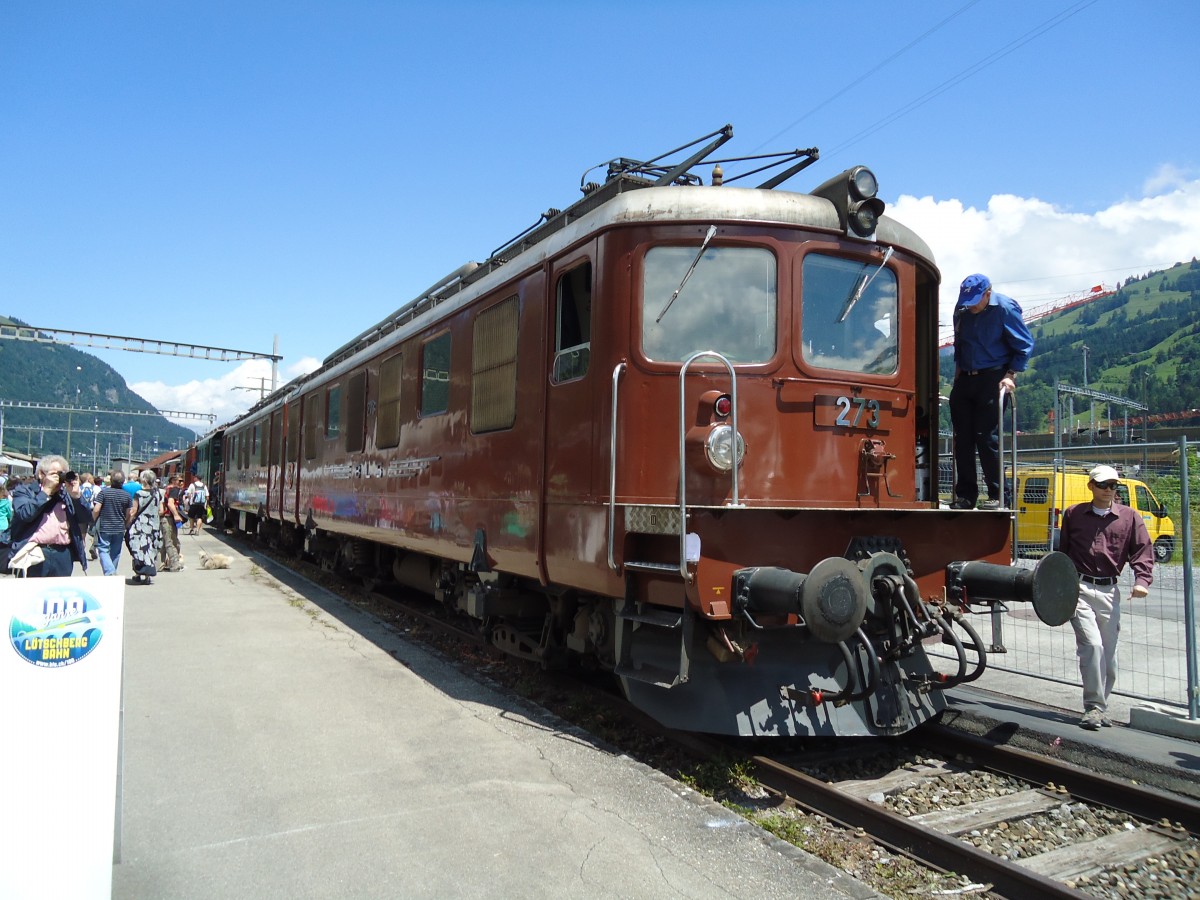 (145'557) - BLS-Doppellokomotive  Muni  - Nr. 273 - am 30. Juni 2013 in Frutigen (100 Jahre BLS)