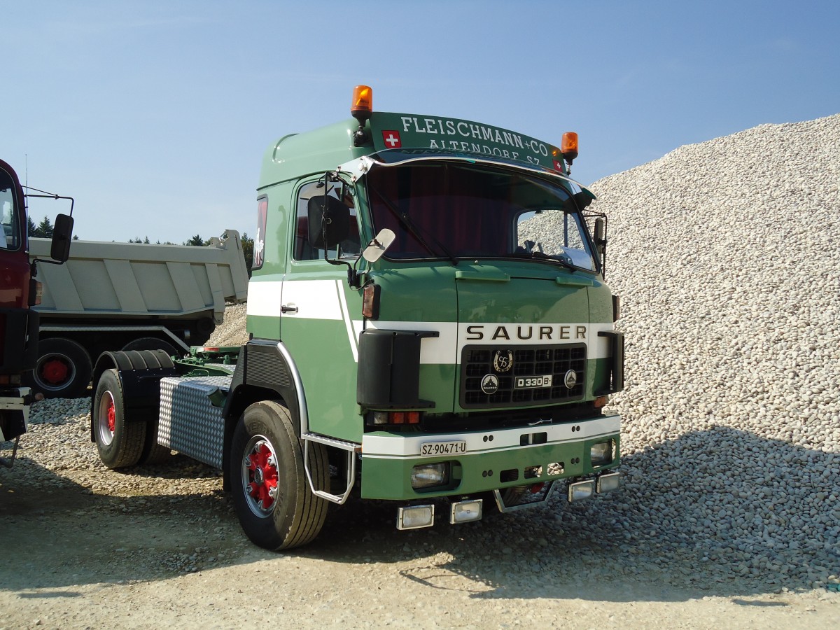 (146'622) - Fleischmann, Altendorf - SZ 90'471 U - Saurer am 31. August 2013 in Niederbipp, Saurertreffen