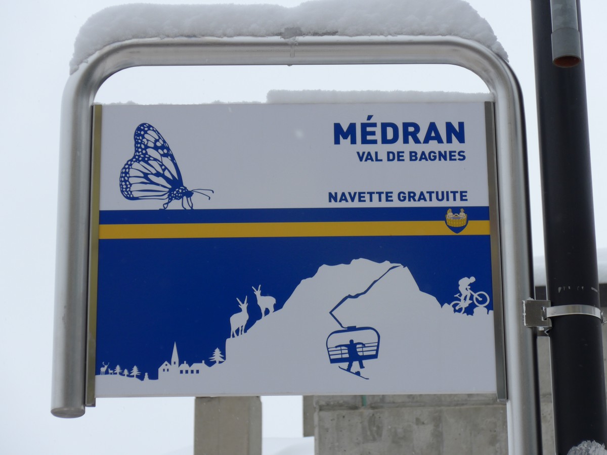 (148'703) - TVB-Haltestelle - Verbier, M�dran - am 2. Februar 2014