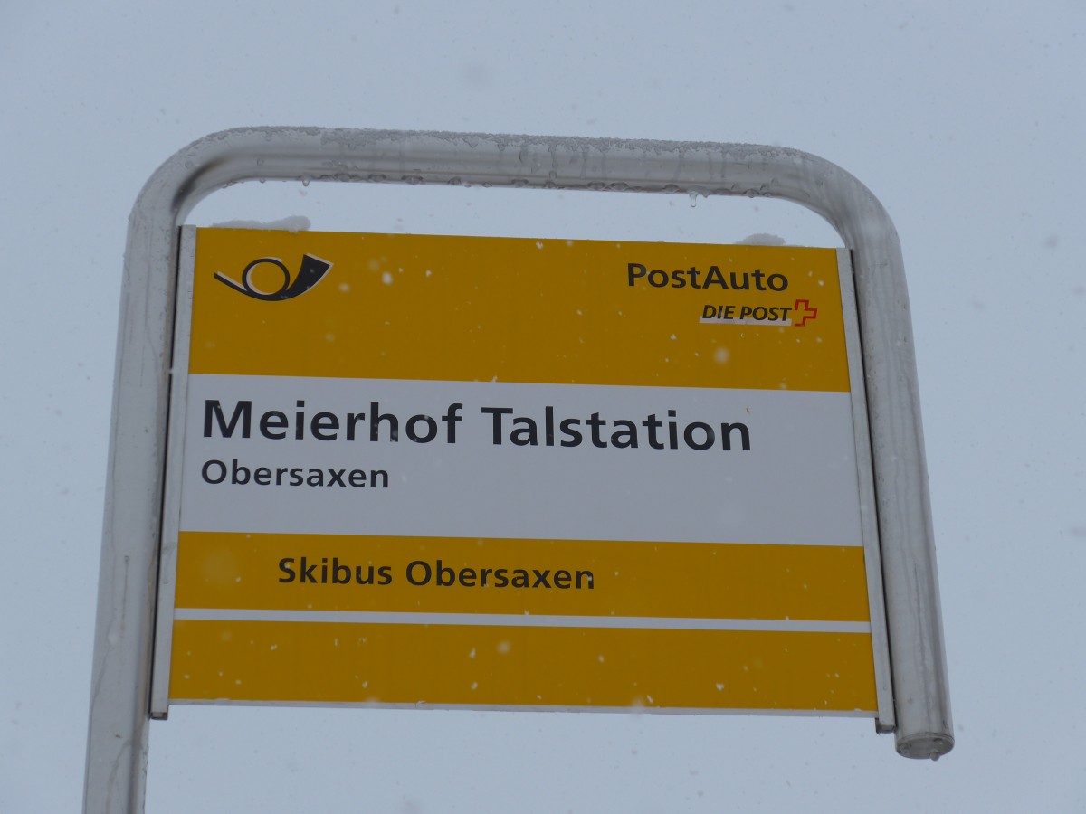 (149'078) - PostAuto-Haltestelle - Obersaxen, Meierhof Talstation am 1. M�rz 2014