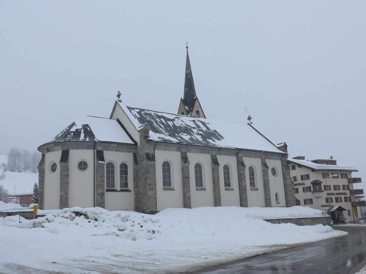 (149'087) - Die Kirche Meierhof in Obersaxen am 1. M�rz 2014