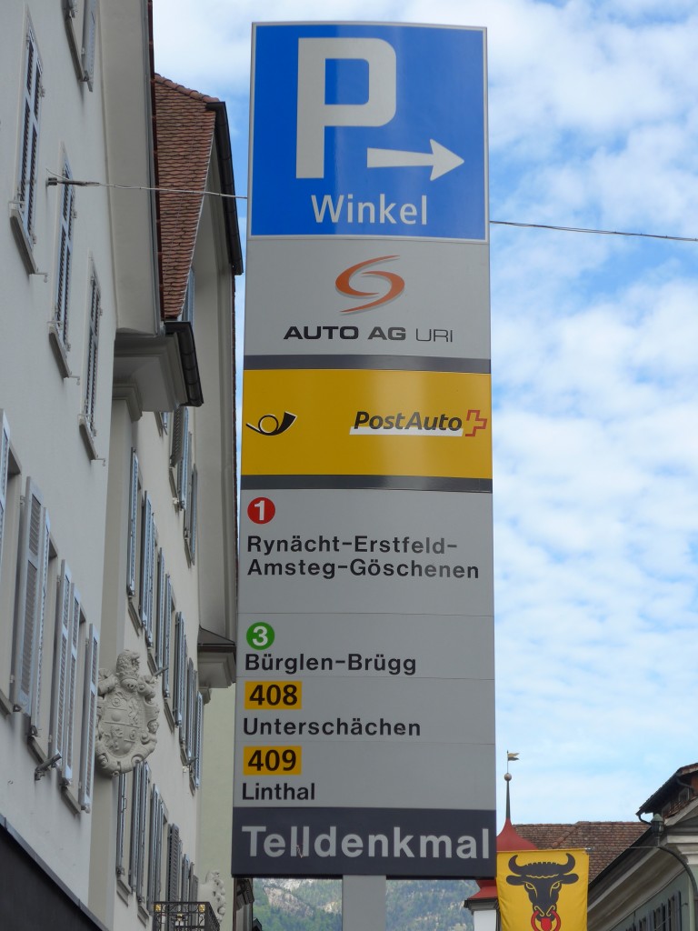 (150'546) - AAGU+PostAuto-Haltestelle - Altdorf, Telldenkmal - am 10. Mai 2014