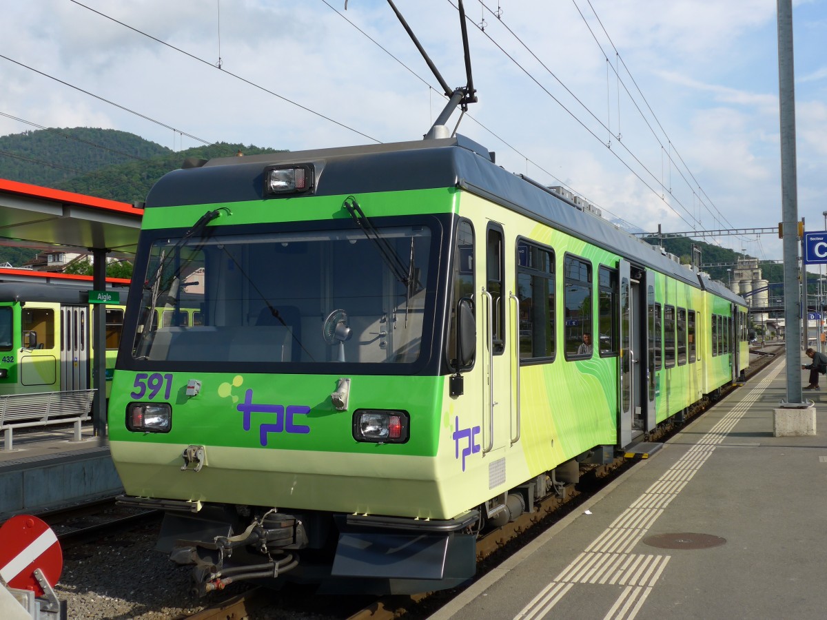 (150'934) - TPC-Pendelzug - Nr. 591 - am 26. Mai 2014 im Bahnhof Aigle