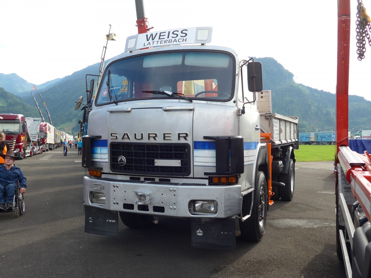 (151'929) - Weiss, Latterbach - Saurer am 28. Juni 2014 in Interlaken, Flugplatz