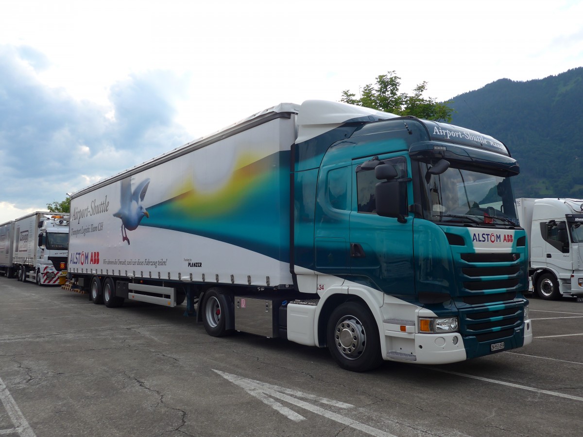 (151'974) - Planzer - Nr. 6.34/ZH 553'059 - Scania am 28. Juni 2014 in Interlaken, Flugplatz
