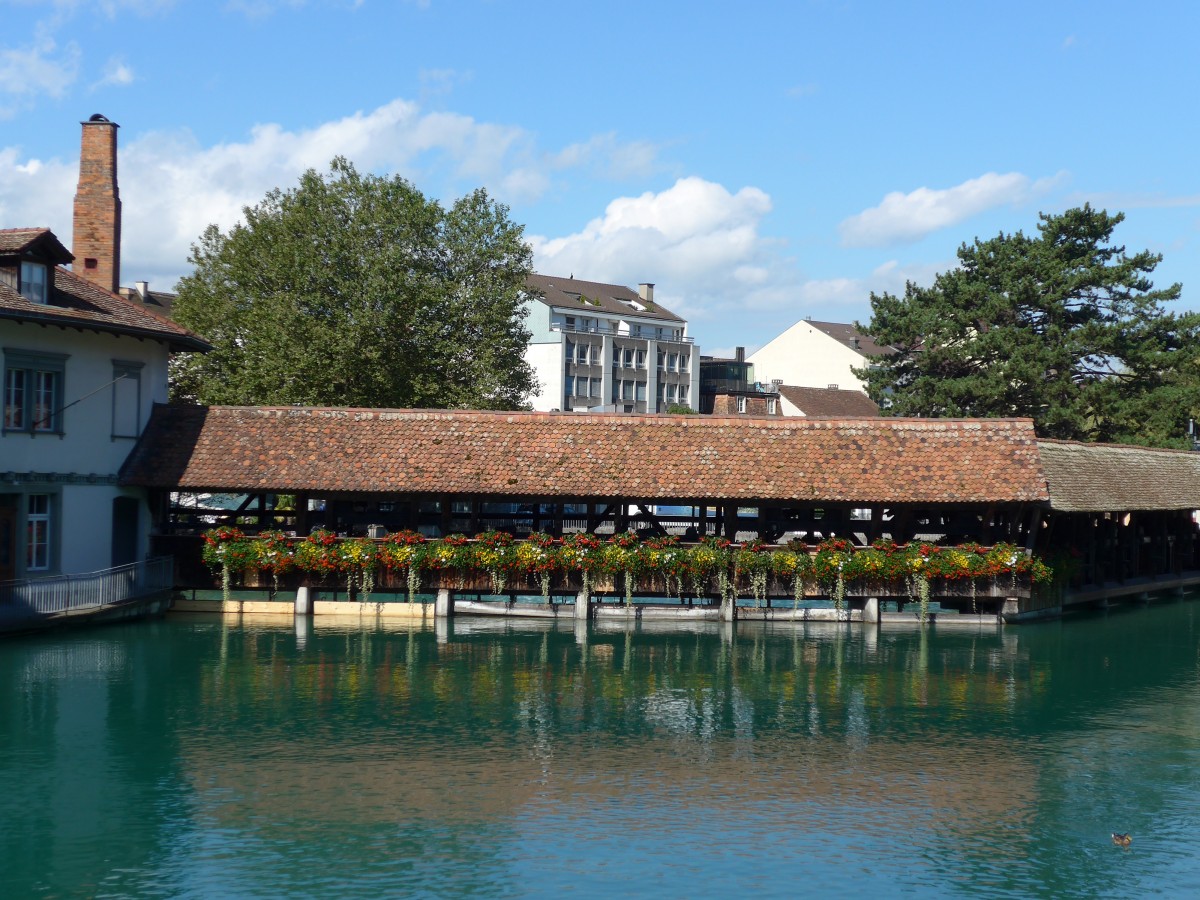 (154'380) - Beschm�ckte Br�cke �ber die Aare am 22. August 2014 in Thun