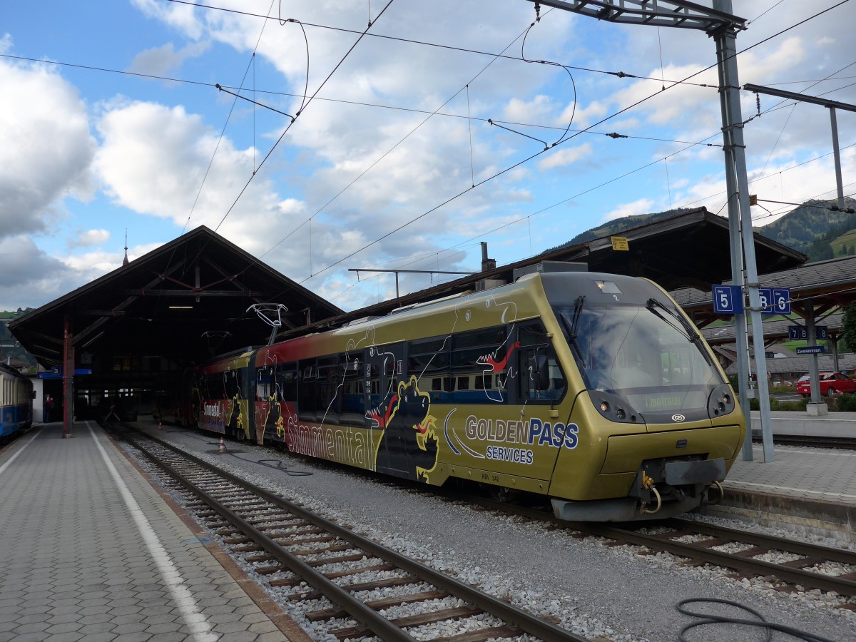 (154'410) - MOB - Nr. 342 - am 23. August 2014 im Bahnhof Zweisimmen