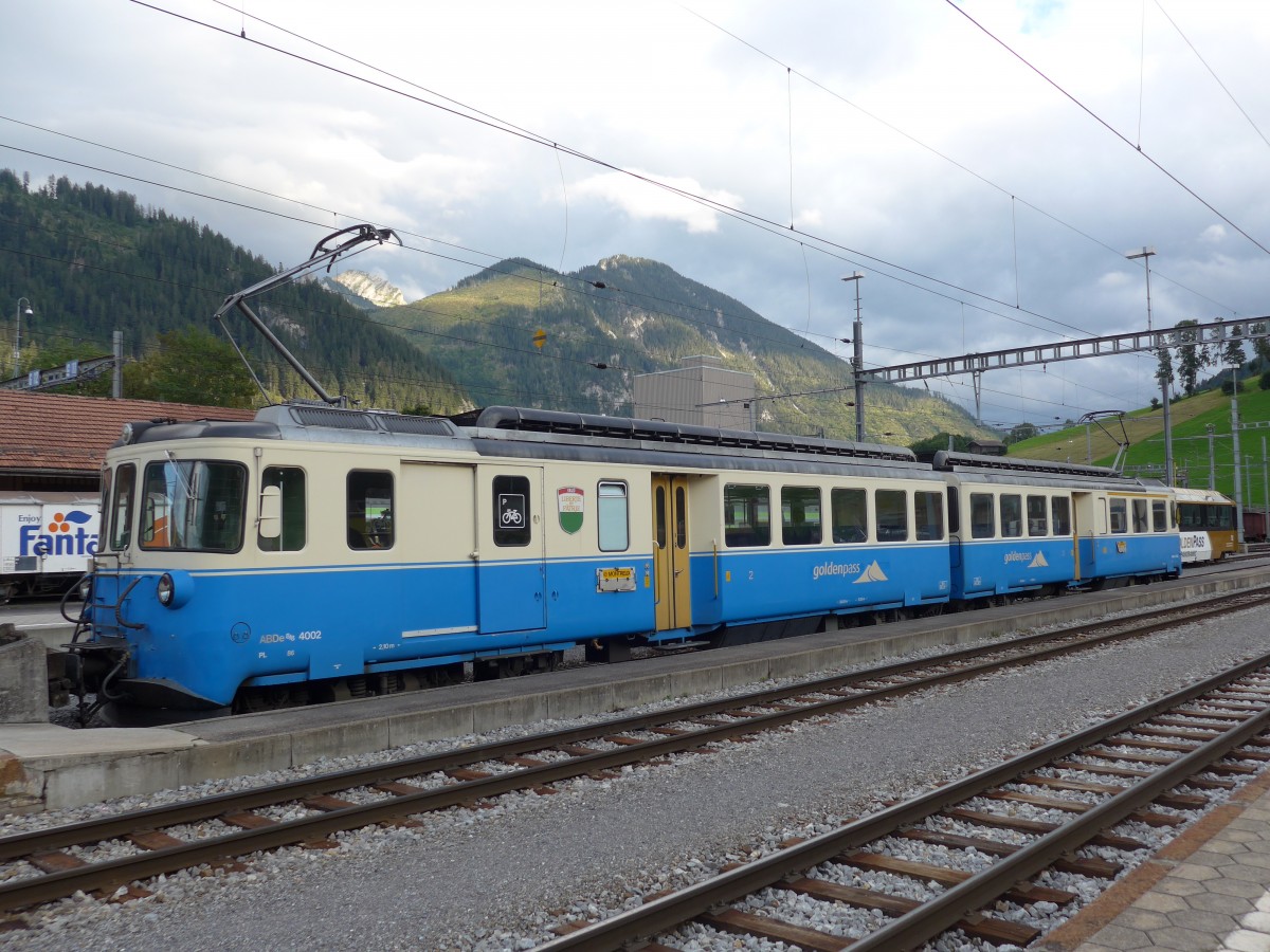 (154'411) - MOB - Nr. 4002 - am 23. August 2014 im Bahnhof Zweisimmen