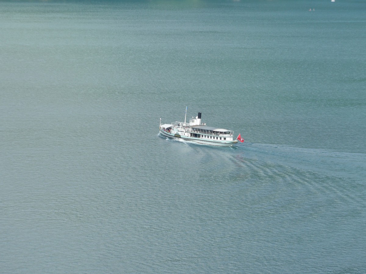 (154'430) - Dampfschiff Bl�mlisalp am 24. August 2014 auf dem Thunersee vom Spiezberg aus