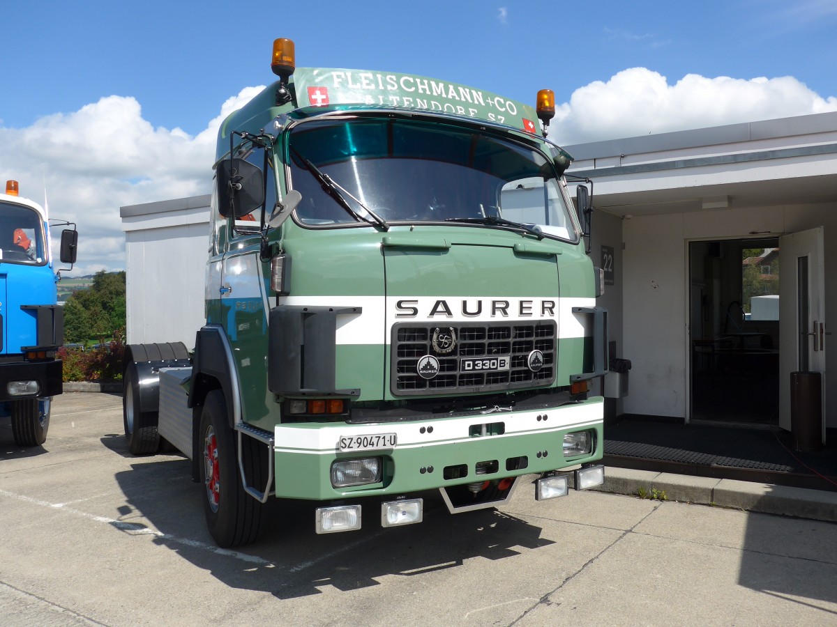 (154'597) - Fleischmann, Altendorf - SZ 90'471 U - Saurer am 30. August 2014 in Oberkirch, CAMPUS Sursee