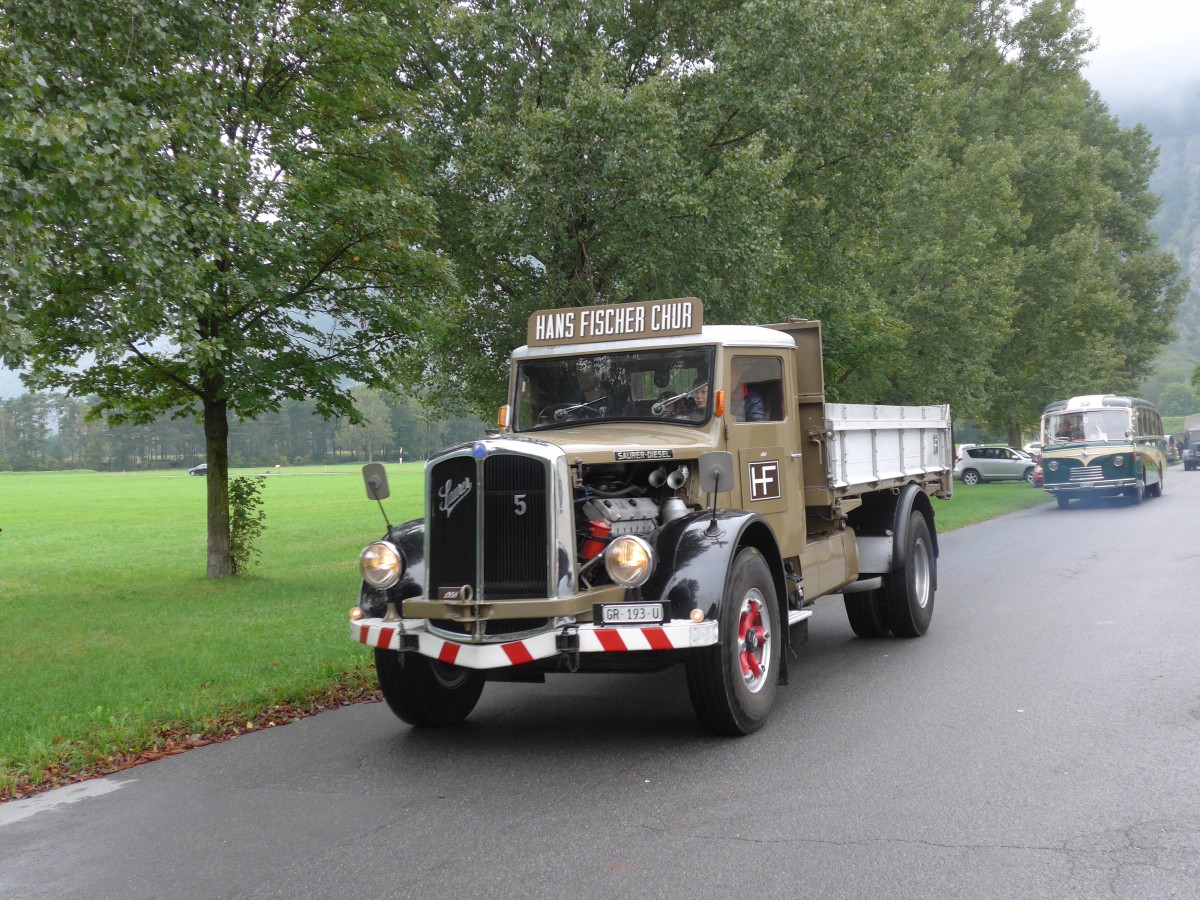 (154'989) - Fischer, Chur - Nr. 5/GR 193 U - Saurer am 13. September 2014 in Chur, Waffenplatz
