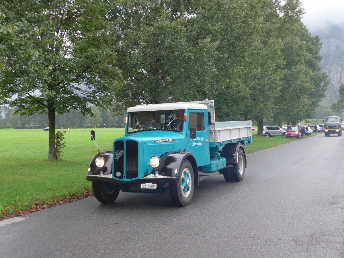 (154'996) - Burger, Altendorf - SZ 4680 - Saurer am 13. September 2014 in Chur, Waffenplatz