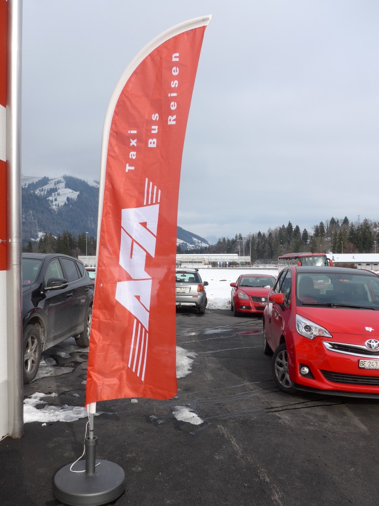 (158'489) - AFA-Werbefahne am 24. Januar 2015 in Frutigen bei der neuen Garage