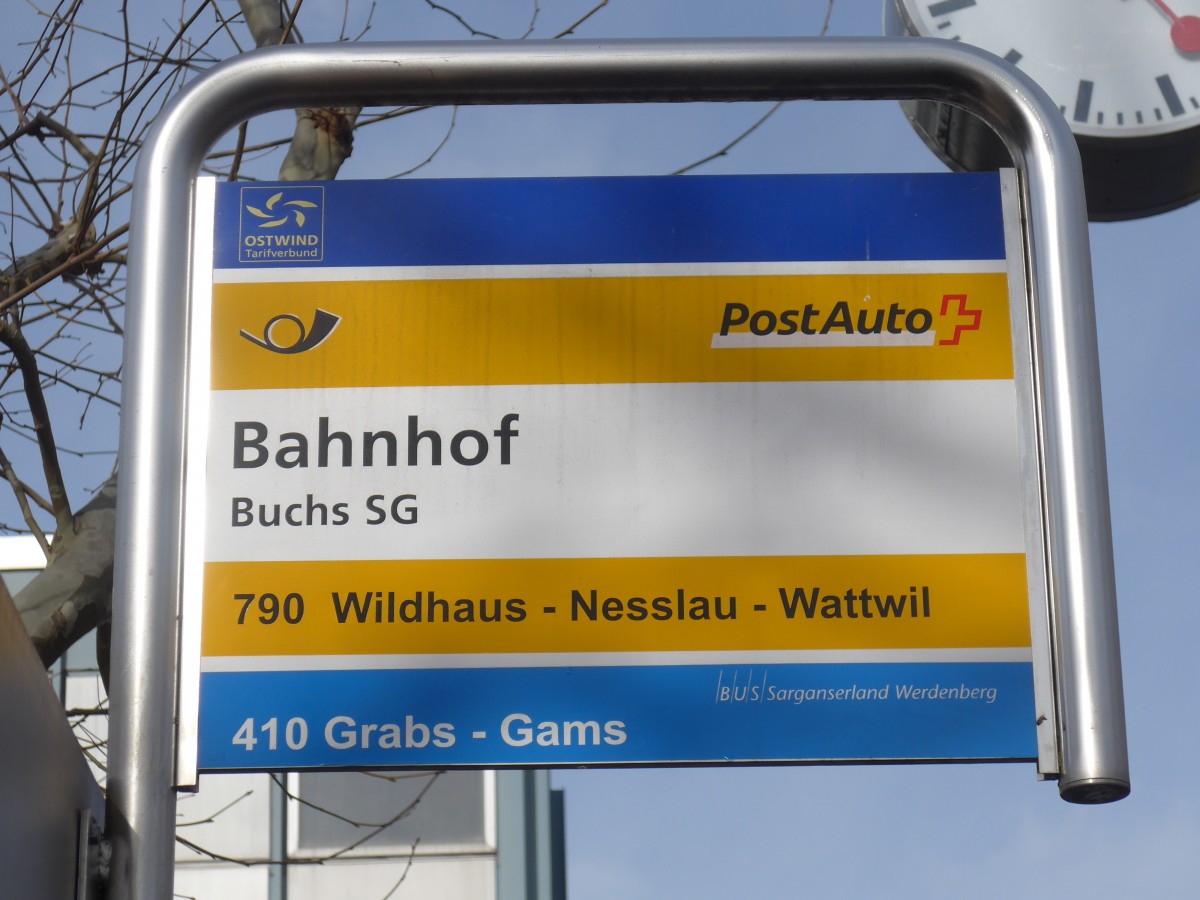 (158'543) - PostAuto/BSW-Haltestelle - Buchs SG, Bahnhof - am 1. Februar 2015