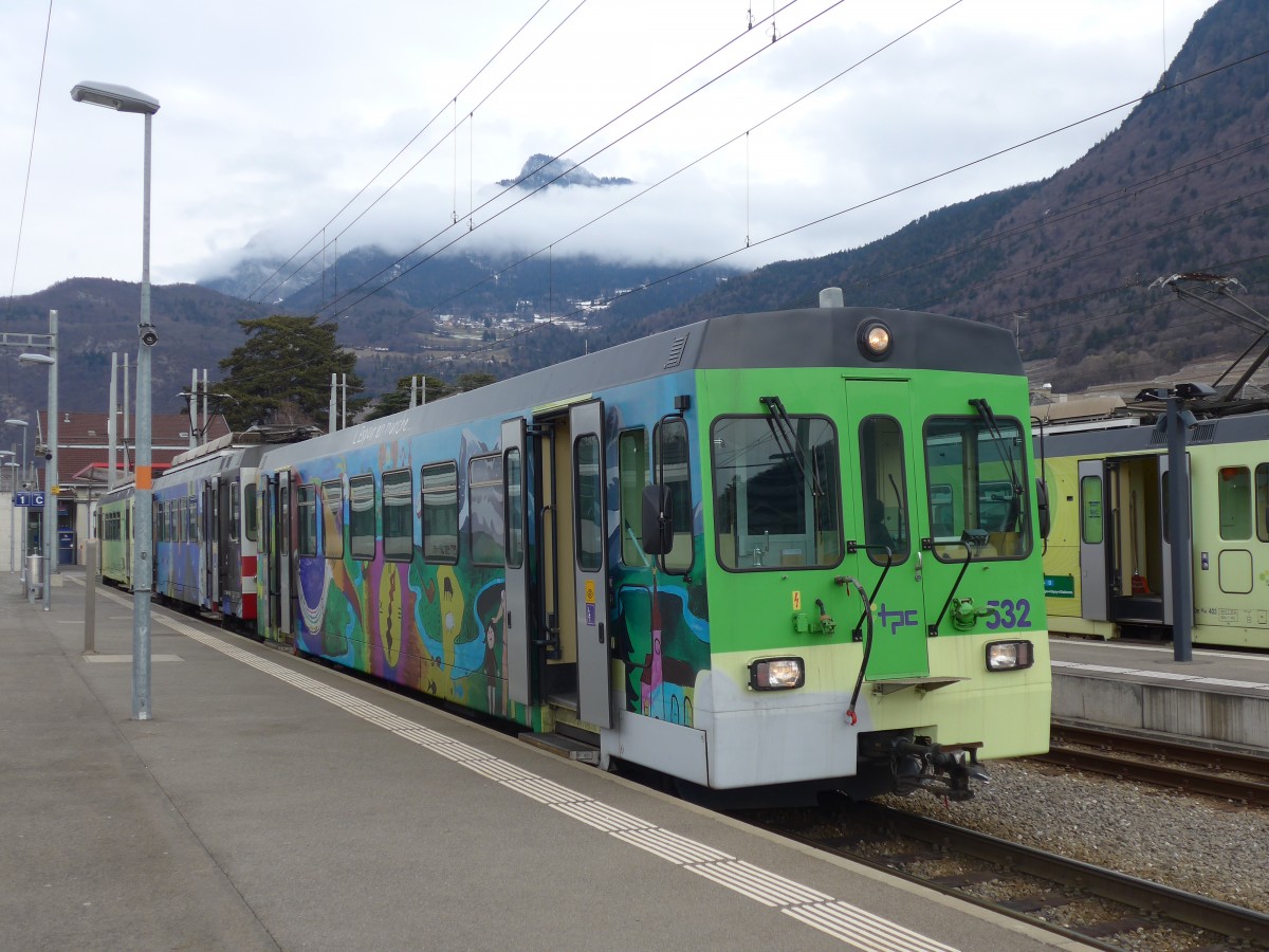 (158'774) - TPC Triebwagen - Nr. 532 - am 15. Februar 2015 im Bahnhof Aigle