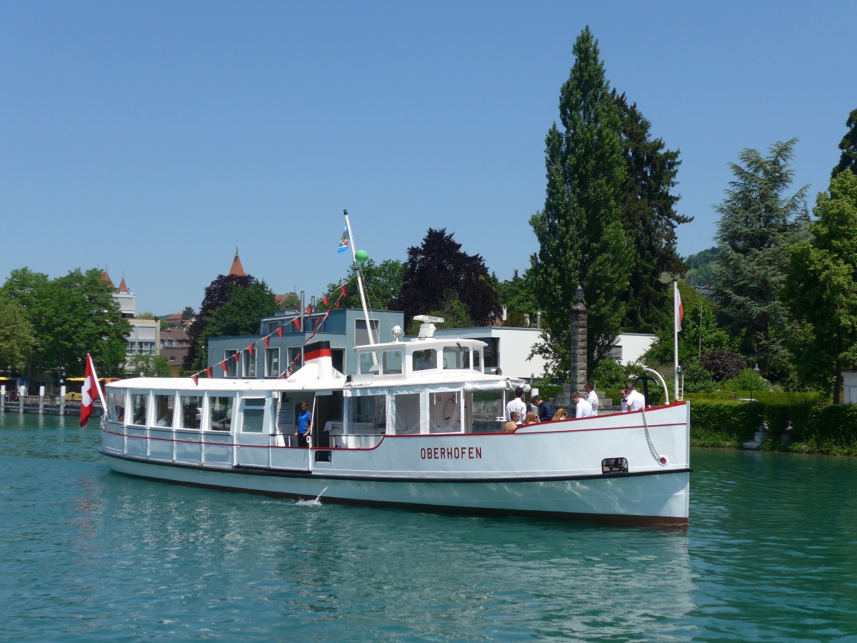 (161'739) - Das Motorschiff Oberhofen am 5. Juni 2015 bei der Schiffl�ndte Thun