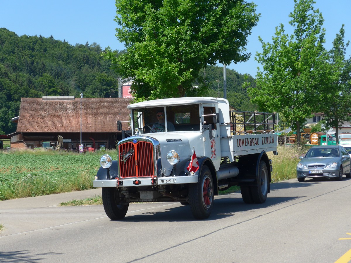 (161'878) - L�wenbr�u, Z�rich - SH 645 - Saurer am 6. Juni 2015 in Thayngen, Saurertreffen