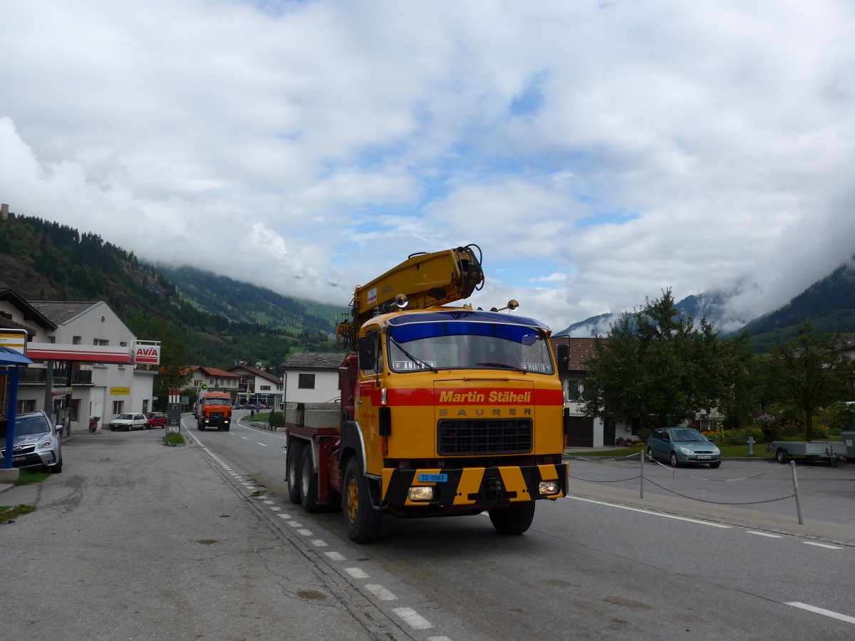 (165'293) - St�heli, Roggwil - TG 2067 - Saurer am 19. September 2015 in Andeer, Tgavugl
