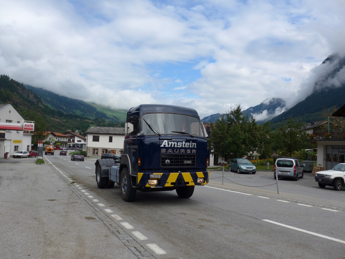 (165'354) - Amstein, Willisau - LU 90'998 U - Saurer am 19. September 2015 in Andeer, Tgavugl