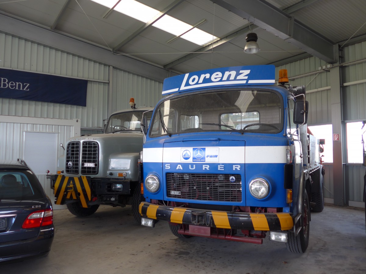 (165'995) - Lorenz, Lyssach - Saurer am 4. Oktober 2015 in Lyssach, Garage