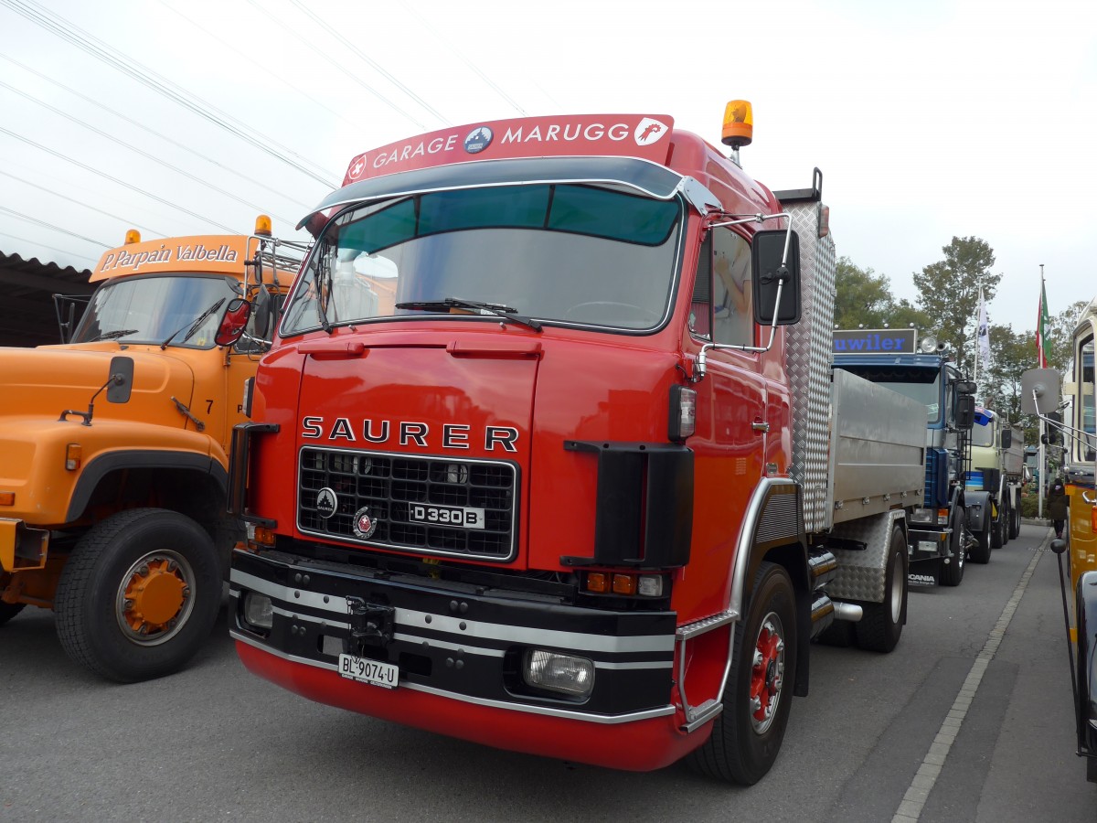 (166'097) - Marugg, Gelterkinden - BL 9074 U - Saurer am 10. Oktober 2015 in Sch�nis, Bicoareal