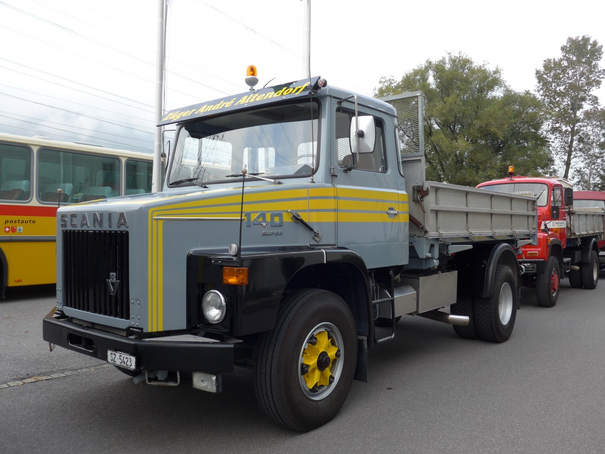 (166'106) - Z�ger, Altendorf - SZ 5423 - Scania am 10. Oktober 2015 in Sch�nis, Bicoareal