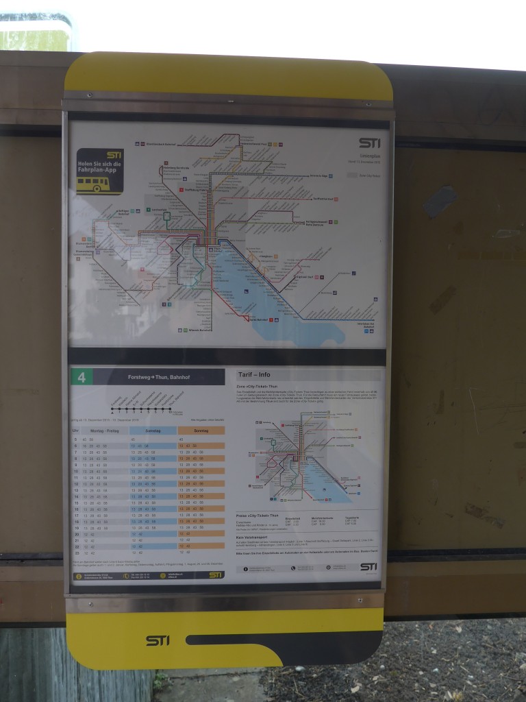 (168'301) - Fahrplaninfo  Forstweg  am 3. Januar 2016 in Thun-Lerchenfeld