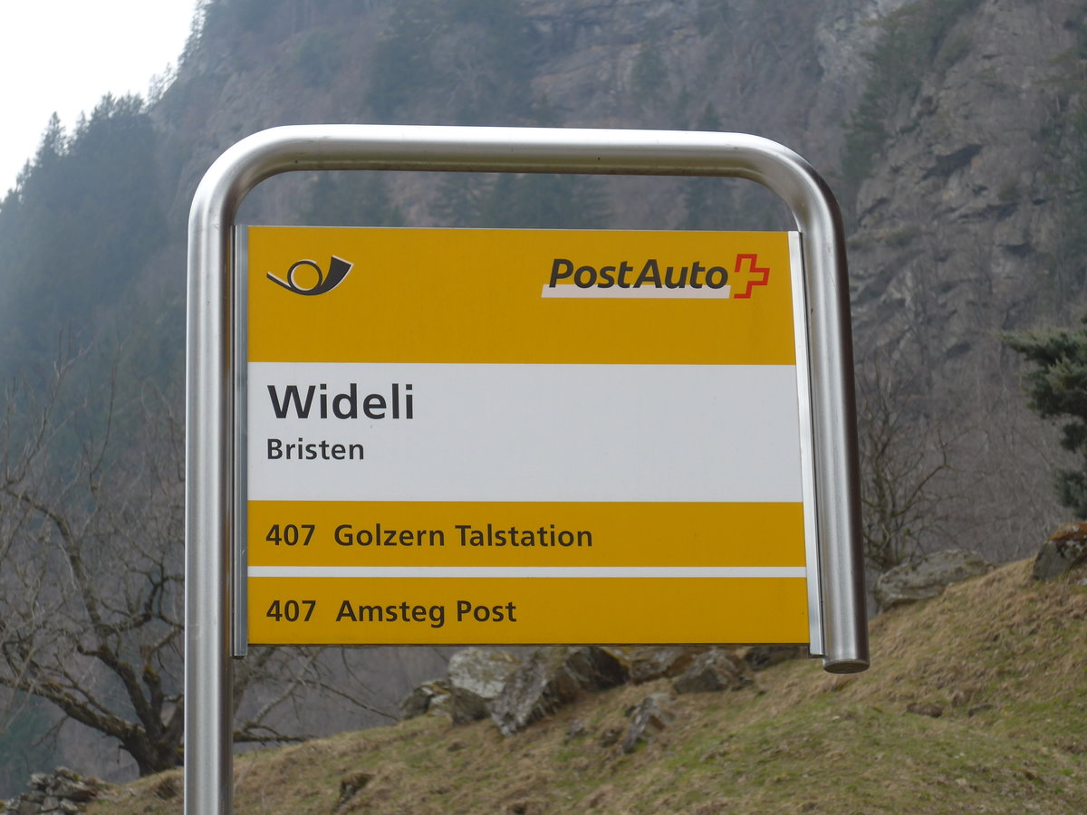 (169'442) - PostAuto-Haltestelle - Bristen, Wideli - am 25. M�rz 2016