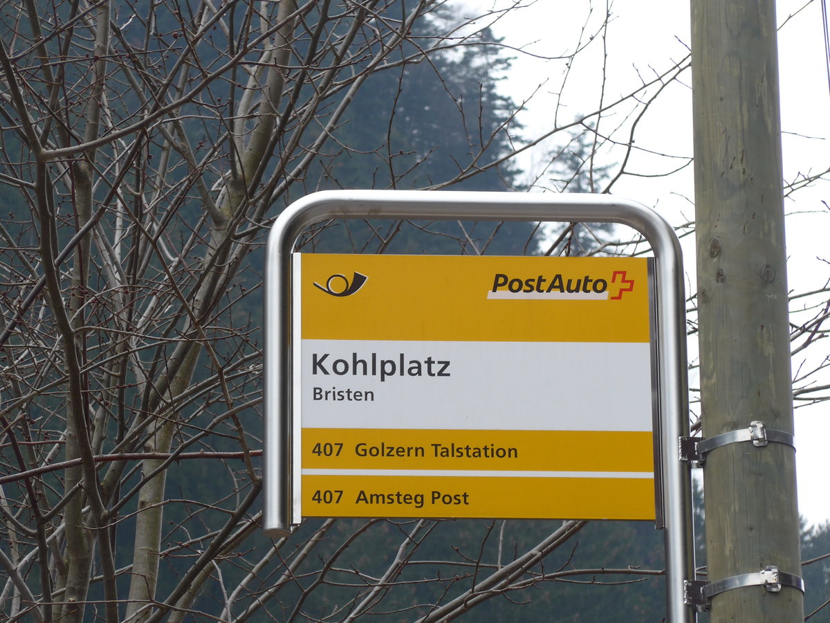(169'445) - PostAuto-Haltestelle - Bristen, Kohlplatz - am 25. M�rz 2016