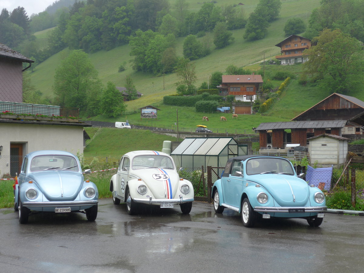 (171'456) - VW-K�fer - BE 219'905 + BE 324'043 + ohne Nummer - am 28. Mai 2016 beim Bahnhof Boltigen