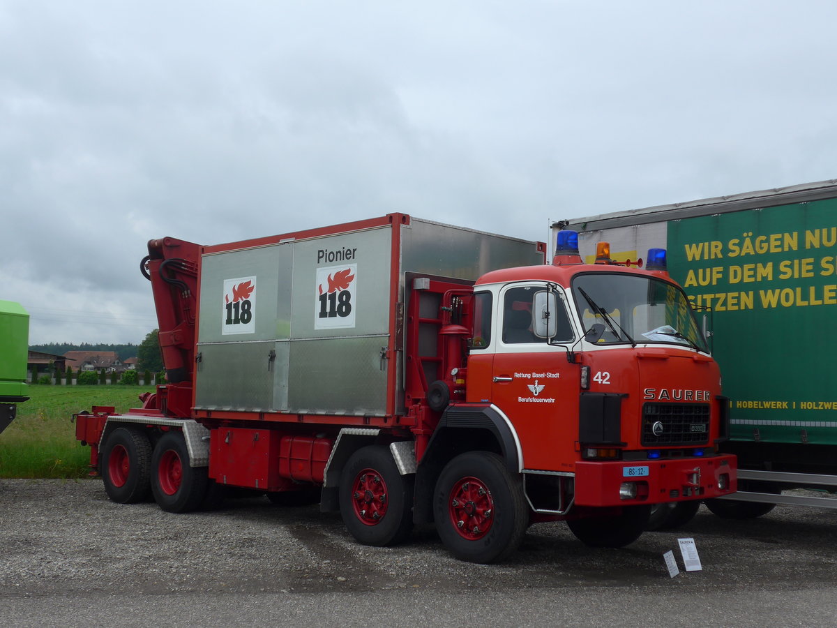 (171'599) - Fischer, Basel - Nr. 42/BS 12 - Saurer am 4. Juni 2016 in Lyssach, Garage Lorenz