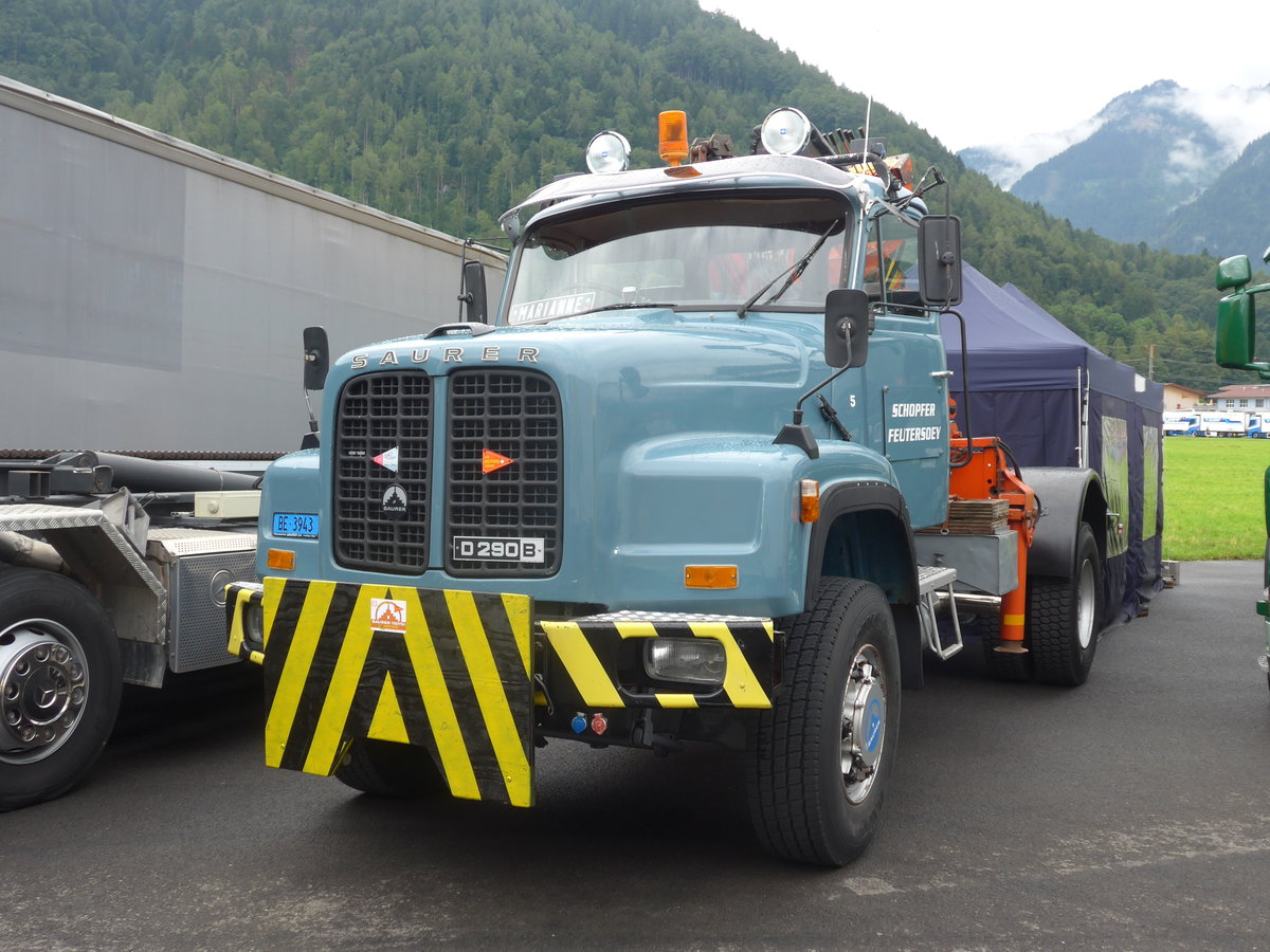 (172'301) - Schopfer, Feutersoey - Nr. 5/BE 3943 - Saurer am 26. Juni 2016 in Interlaken, Flugplatz