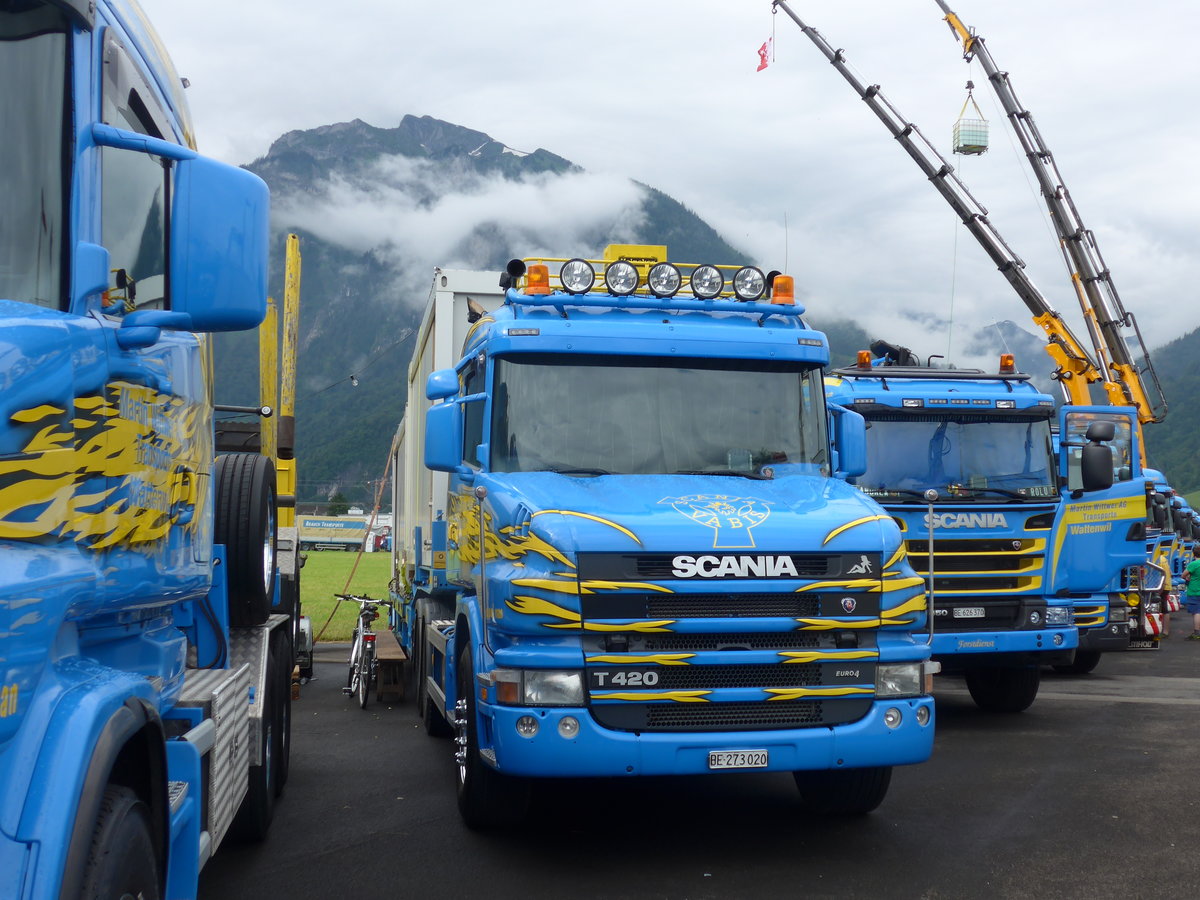 (172'317) - Wittwer, Wattenwil - BE 273'020 - Scania am 26. Juni 2016 in Interlaken, Flugplatz