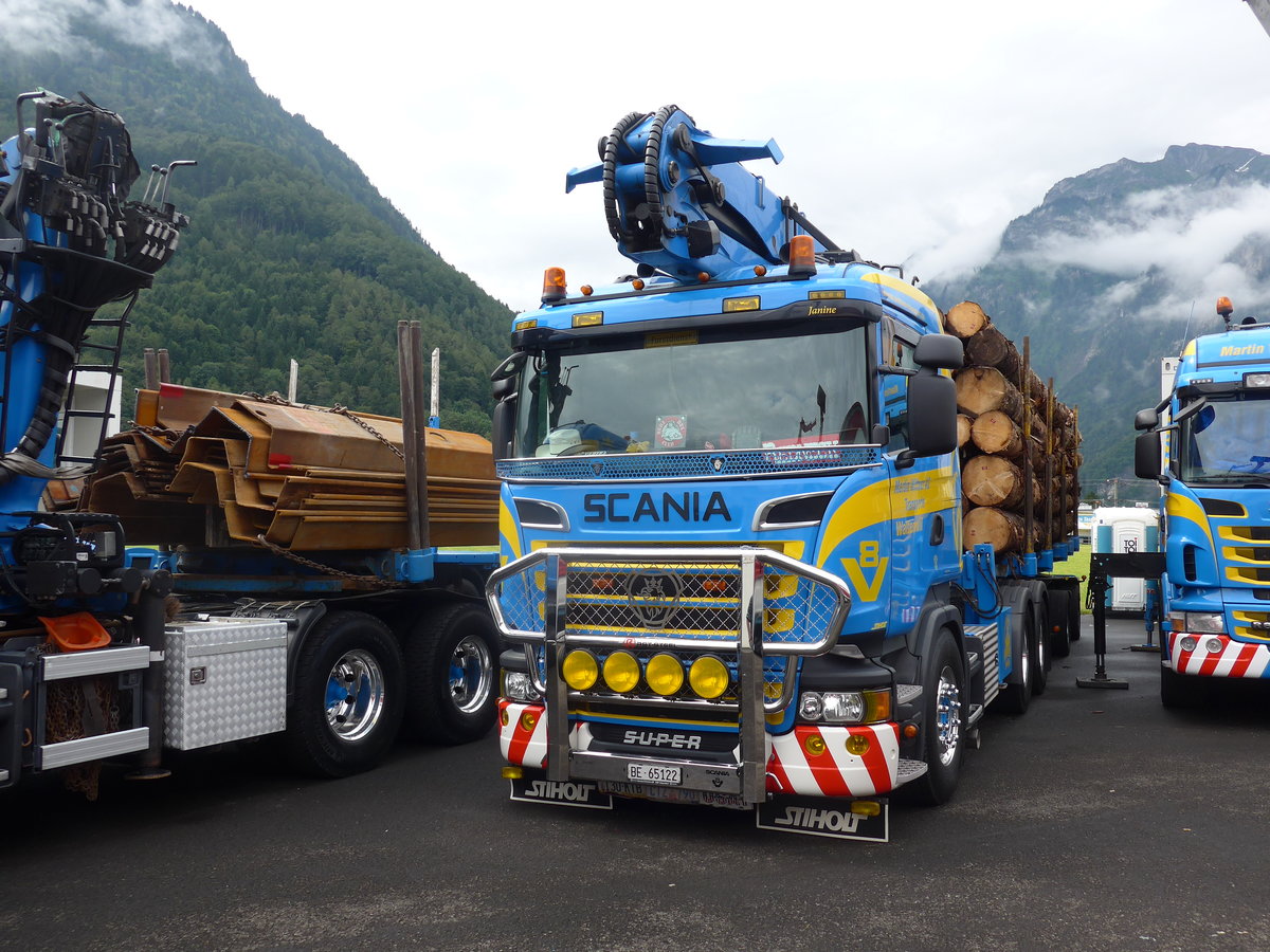 (172'318) - Wittwer, Wattenwil - BE 65'122 - Scania am 26. Juni 2016 in Interlaken, Flugplatz