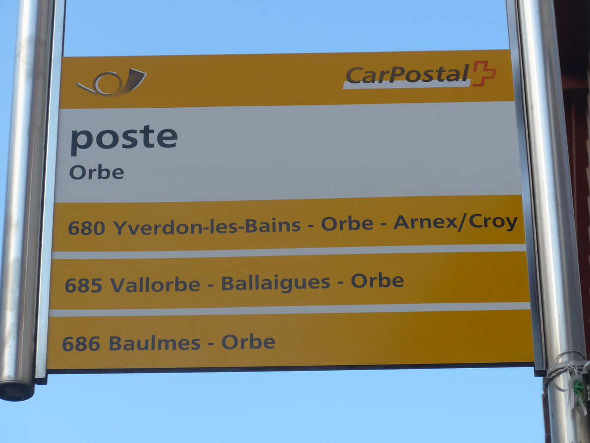 (173'018) - PostAuto-Haltestelle - Orbe, poste - am 15. Juli 2016