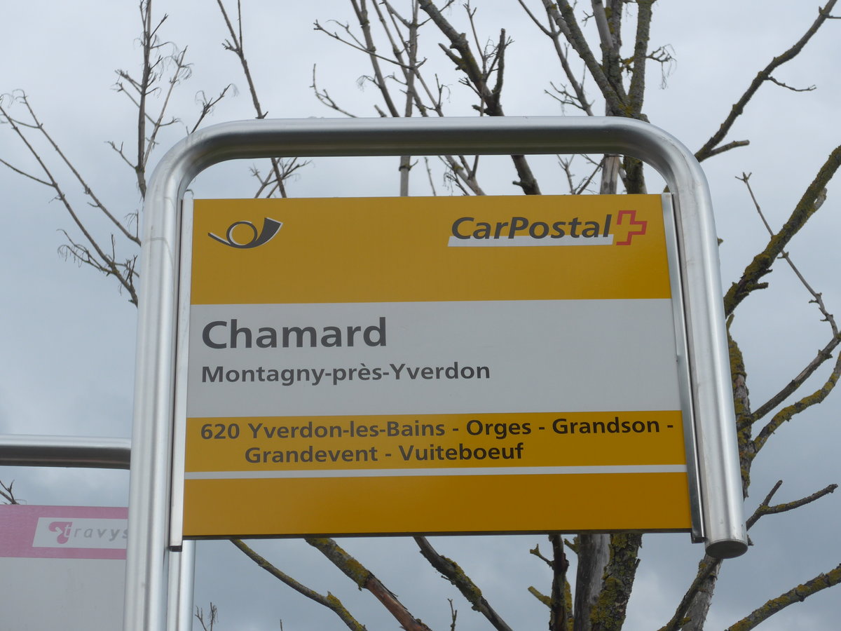 (173'029) - PostAuto-Haltestelle - Montagny-pr�s-Yverdon, Chamard - am 15. Juli 2016