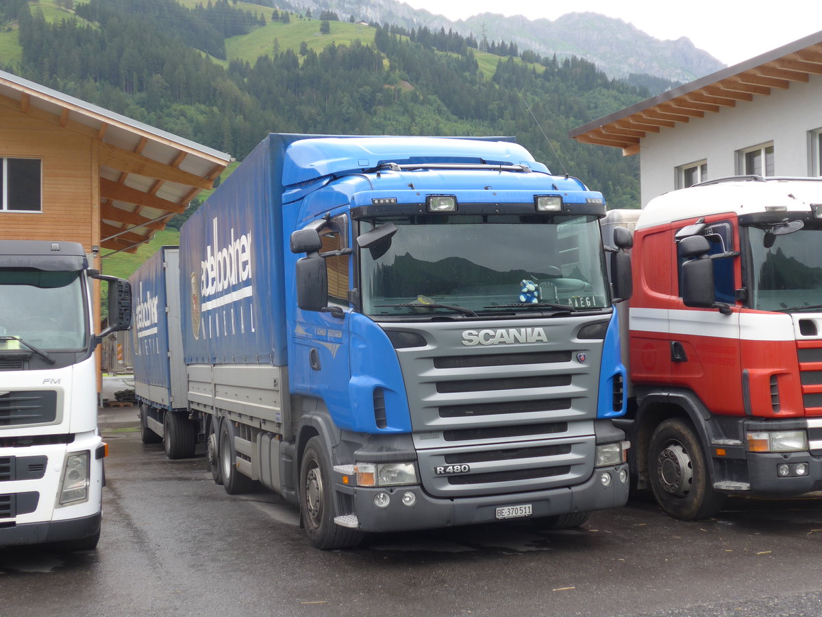 (173'385) - Schmid, Frutigen - BE 370'511 - Scania am 31. Juli 2016 in Frutigen