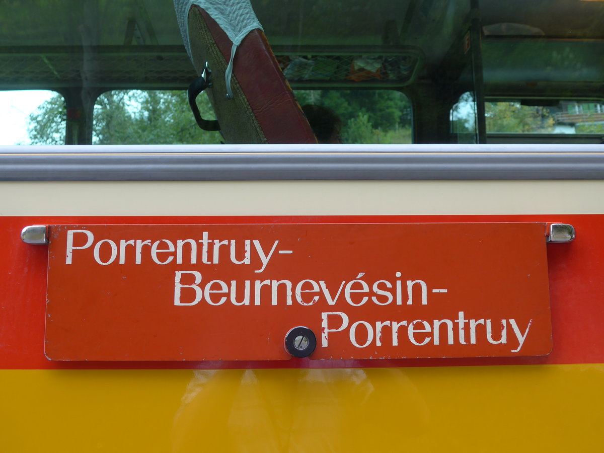 (175'362) - PostAuto-Routentafel - Porrentruy-Beurnev�sin-Porrentruy - am 2. Oktober 2016 in Schelten, Restaurant Scheltenm�hle